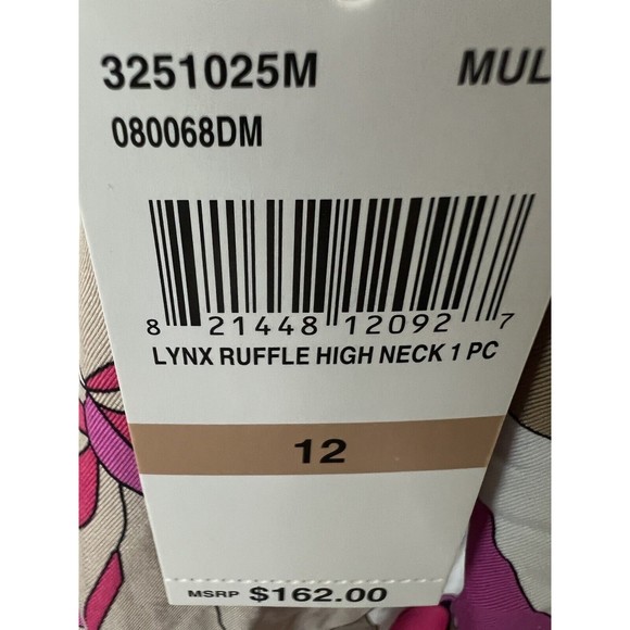 Trina Turk NWT Lynx Ruffle High Neck Reversible 1 Piece Bathing Suit size 12 - Picture 9 of 9